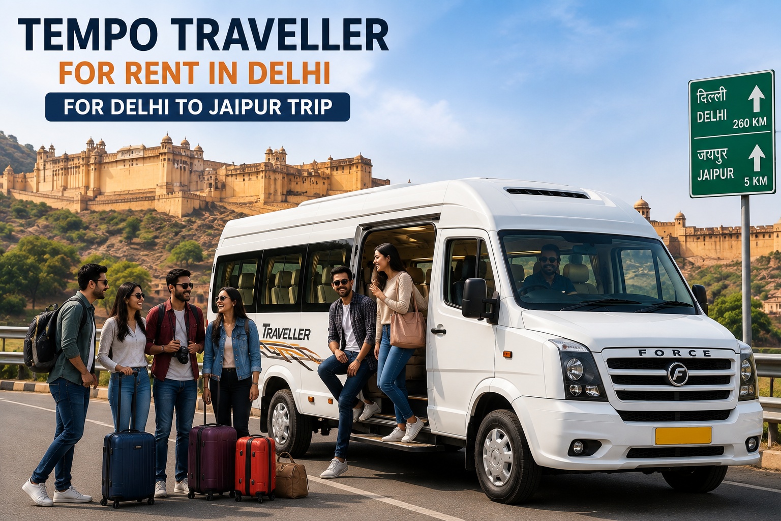 Tempo Traveller on Rent in Delhi for Delhi to Jaipur family and group trips