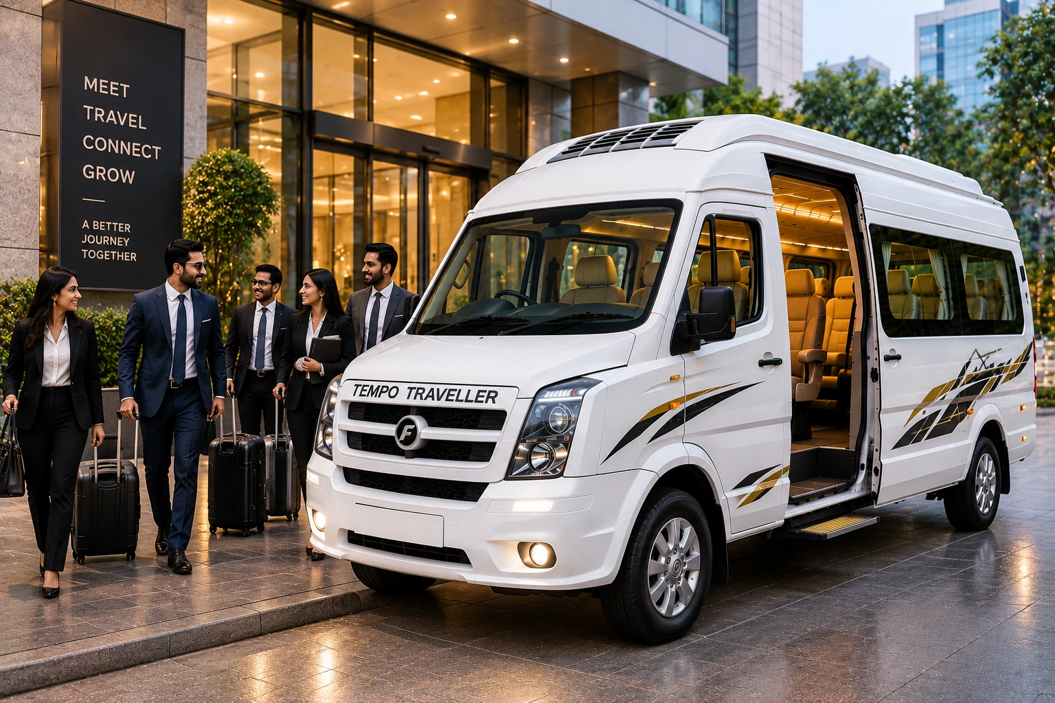 Luxury Tempo Traveller hire in Delhi for corporate travel with business professionals