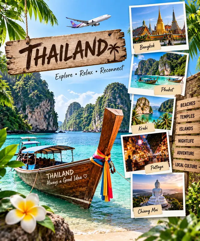 Thailand holiday packages featuring top destinations and full travel itineraries in Bangkok, Phuket, Krabi, Pattaya and Chiang Mai